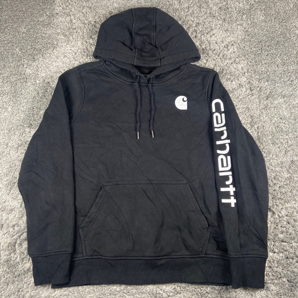 Carhartt Iconic Clarksburg Logo Sweatshirt Womens M Black Relaxed Hoodie 102791